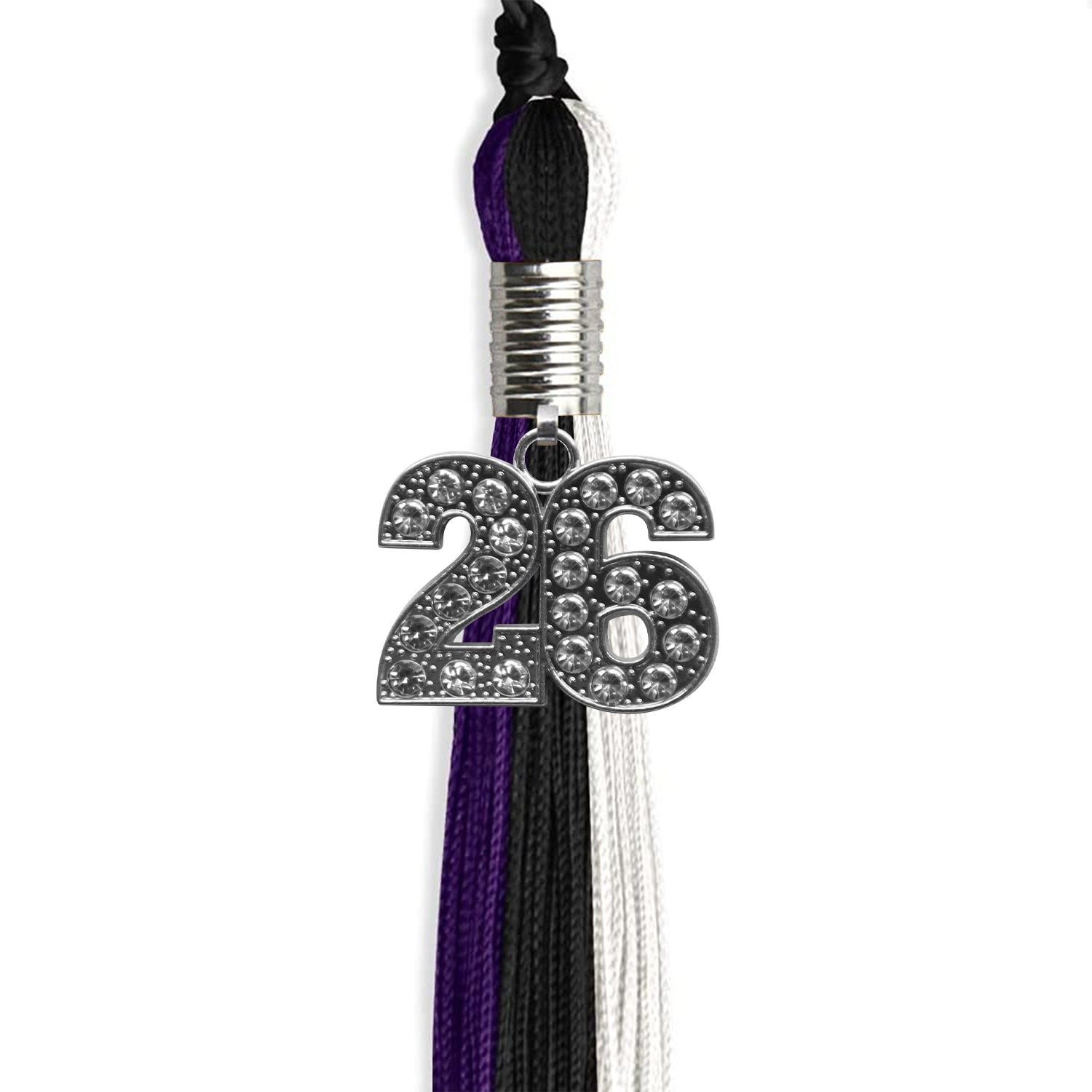 Black/Purple/White Graduation Tassel with Silver Date Drop - Endea Graduation