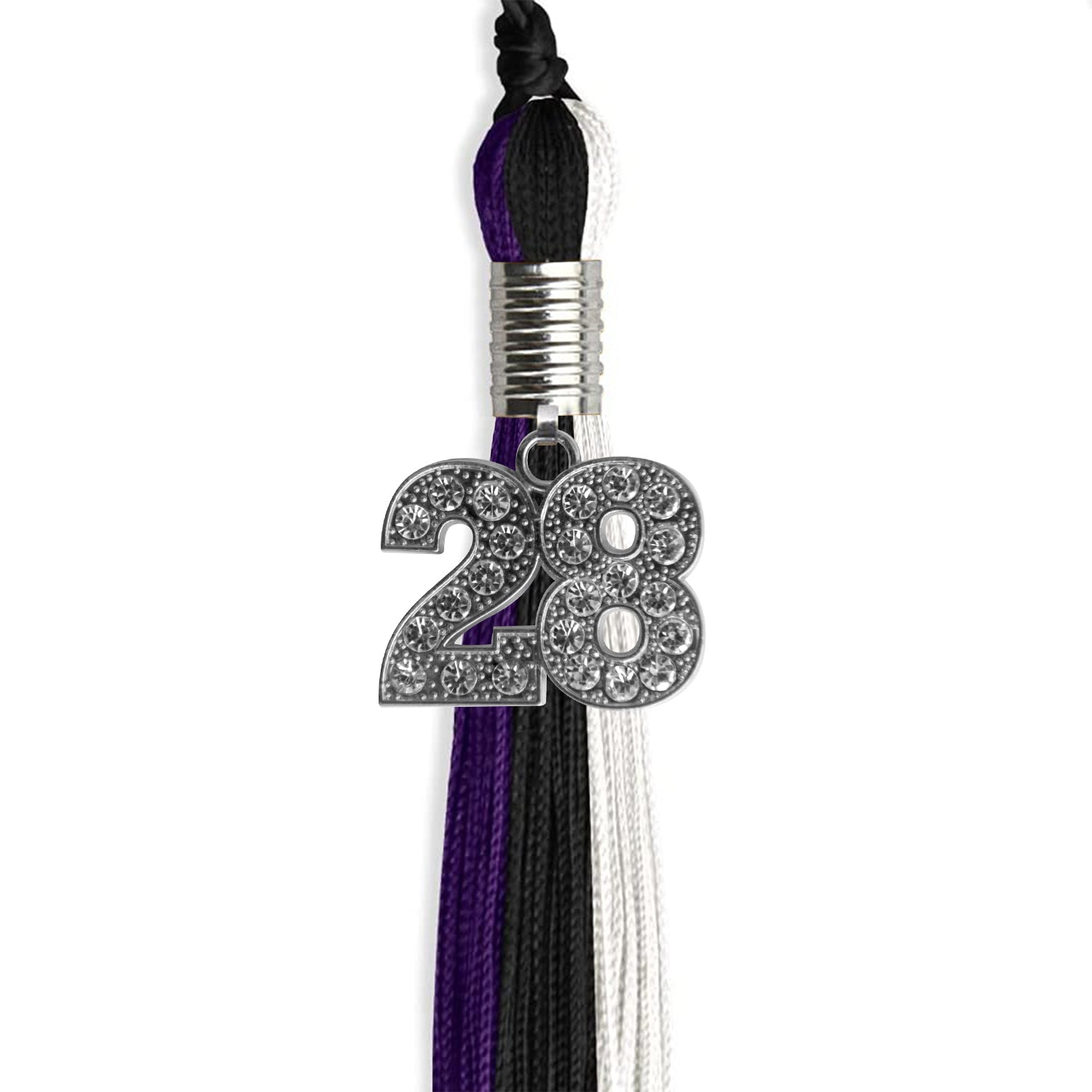 Black/Purple/White Graduation Tassel with Silver Date Drop - Endea Graduation