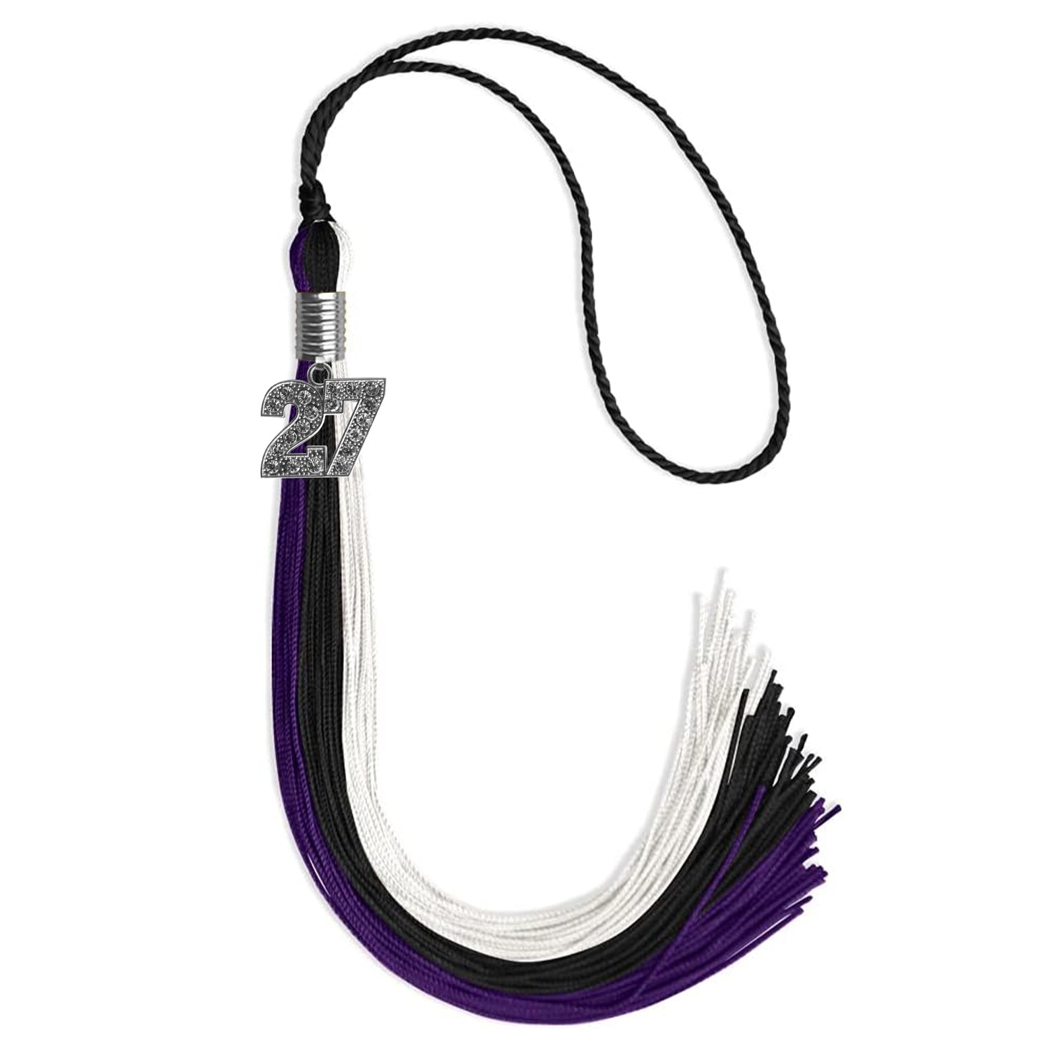 Black/Purple/White Graduation Tassel with Silver Date Drop - Endea Graduation