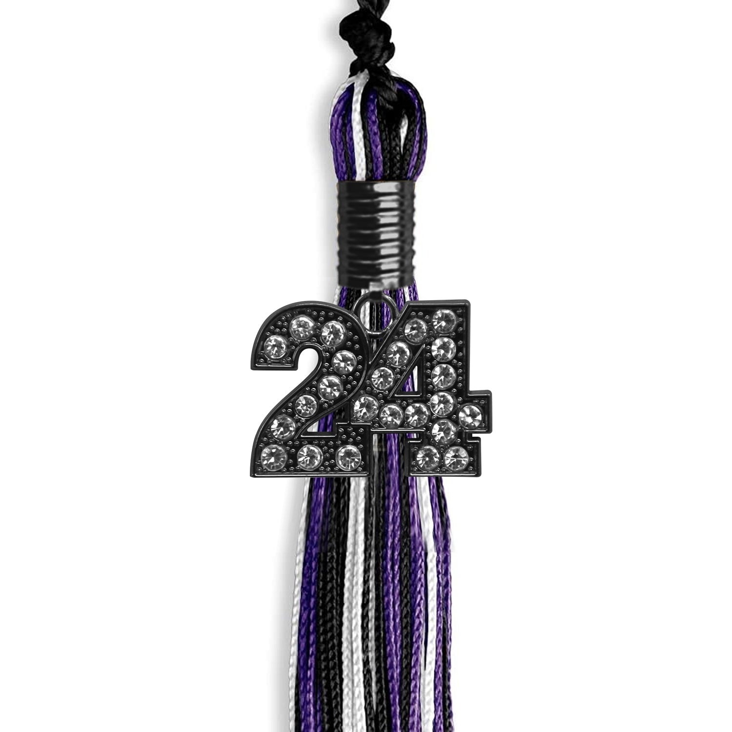 Black/Purple/White Mixed Color Graduation Tassel with Black Date Drop - Endea Graduation