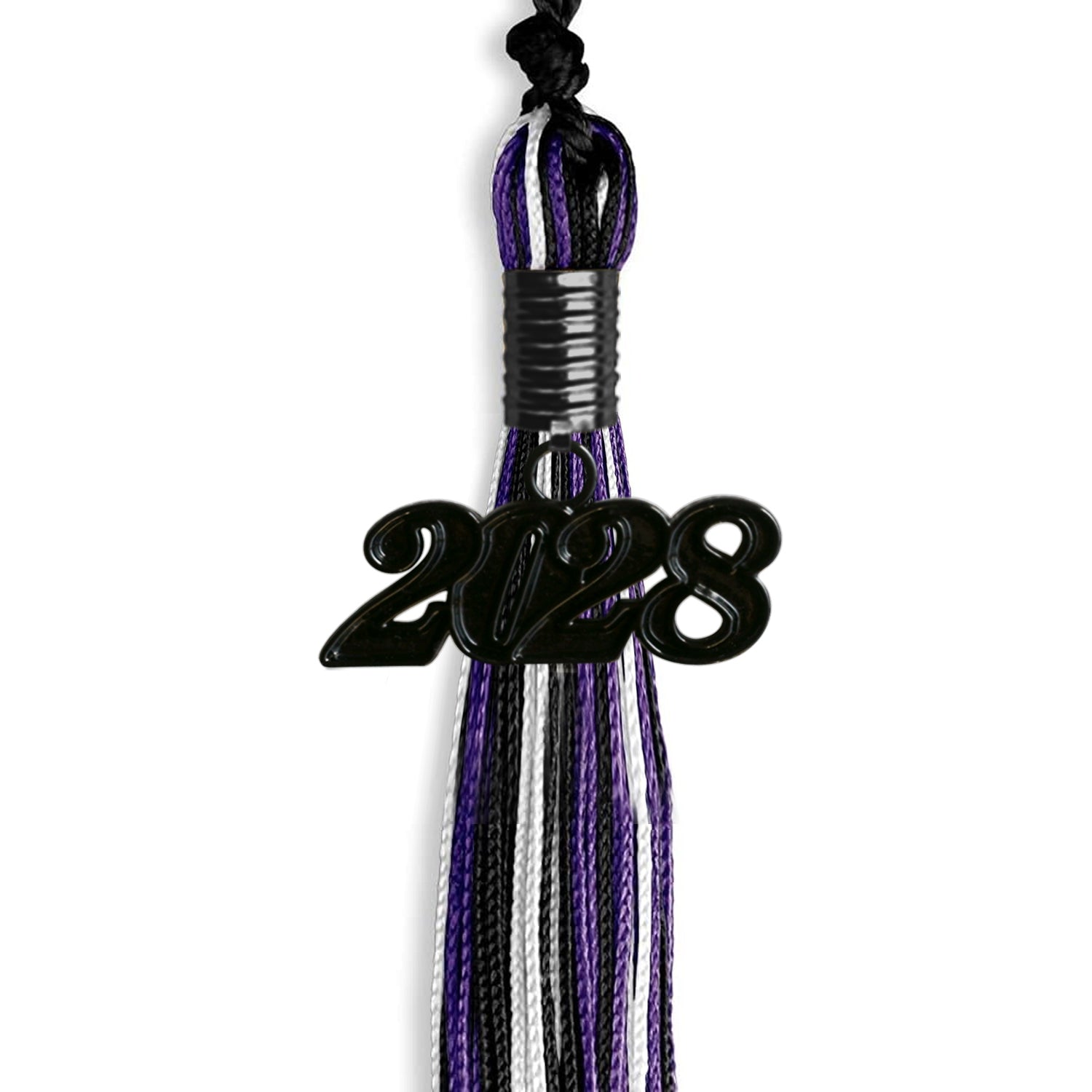 Black/Purple/White Mixed Color Graduation Tassel with Black Date Drop - Endea Graduation