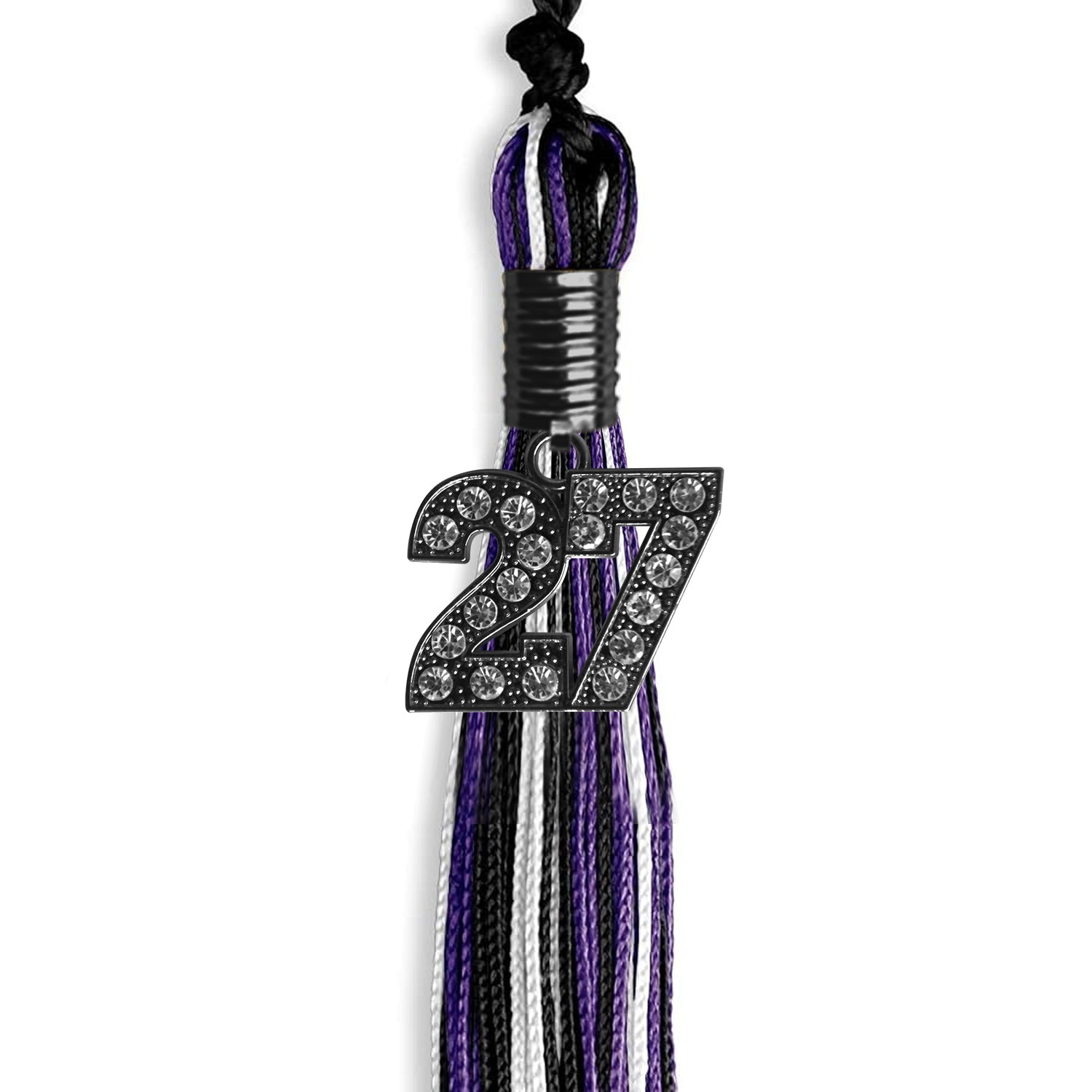 Black/Purple/White Mixed Color Graduation Tassel with Black Date Drop - Endea Graduation