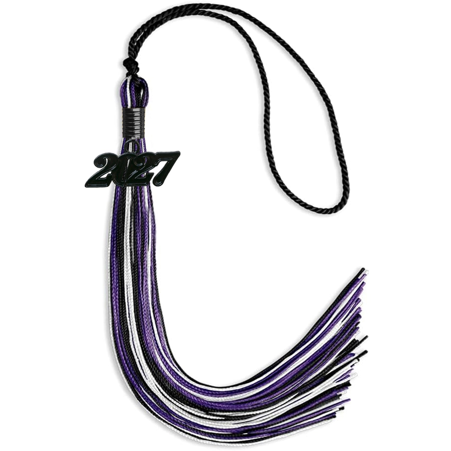 Black/Purple/White Mixed Color Graduation Tassel with Black Date Drop - Endea Graduation