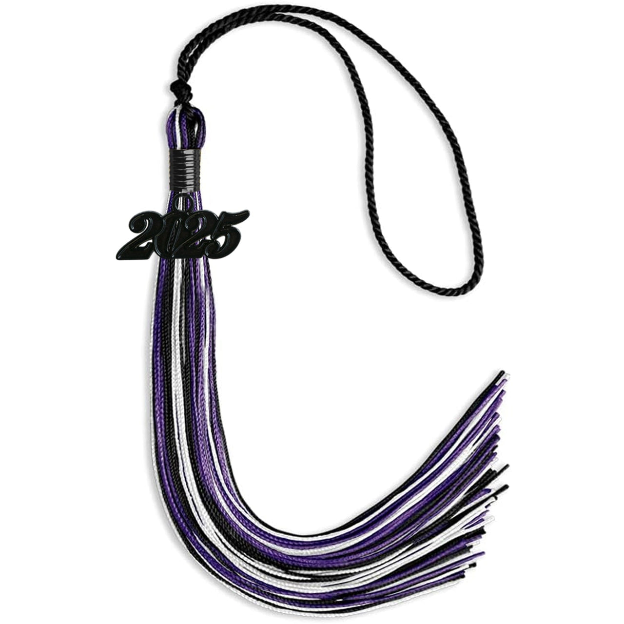 Black/Purple/White Mixed Color Graduation Tassel with Black Date Drop - Endea Graduation