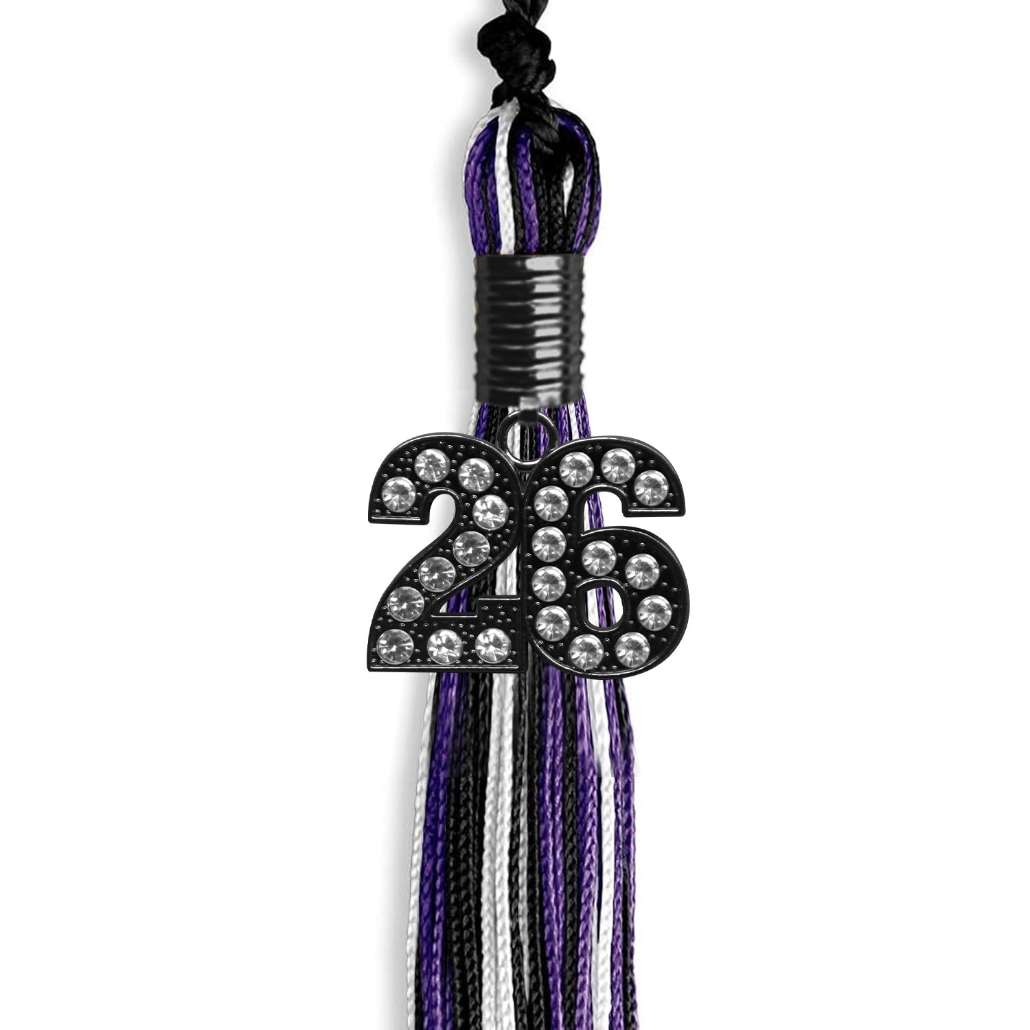 Black/Purple/White Mixed Color Graduation Tassel with Black Date Drop - Endea Graduation