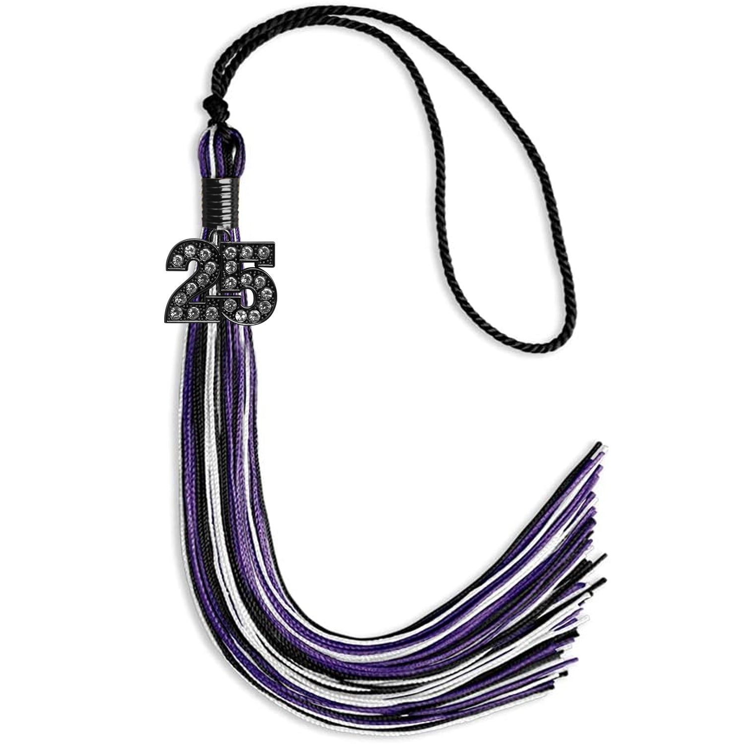 Black/Purple/White Mixed Color Graduation Tassel with Black Date Drop - Endea Graduation