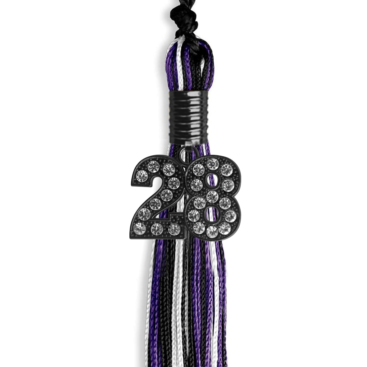 Black/Purple/White Mixed Color Graduation Tassel with Black Date Drop - Endea Graduation