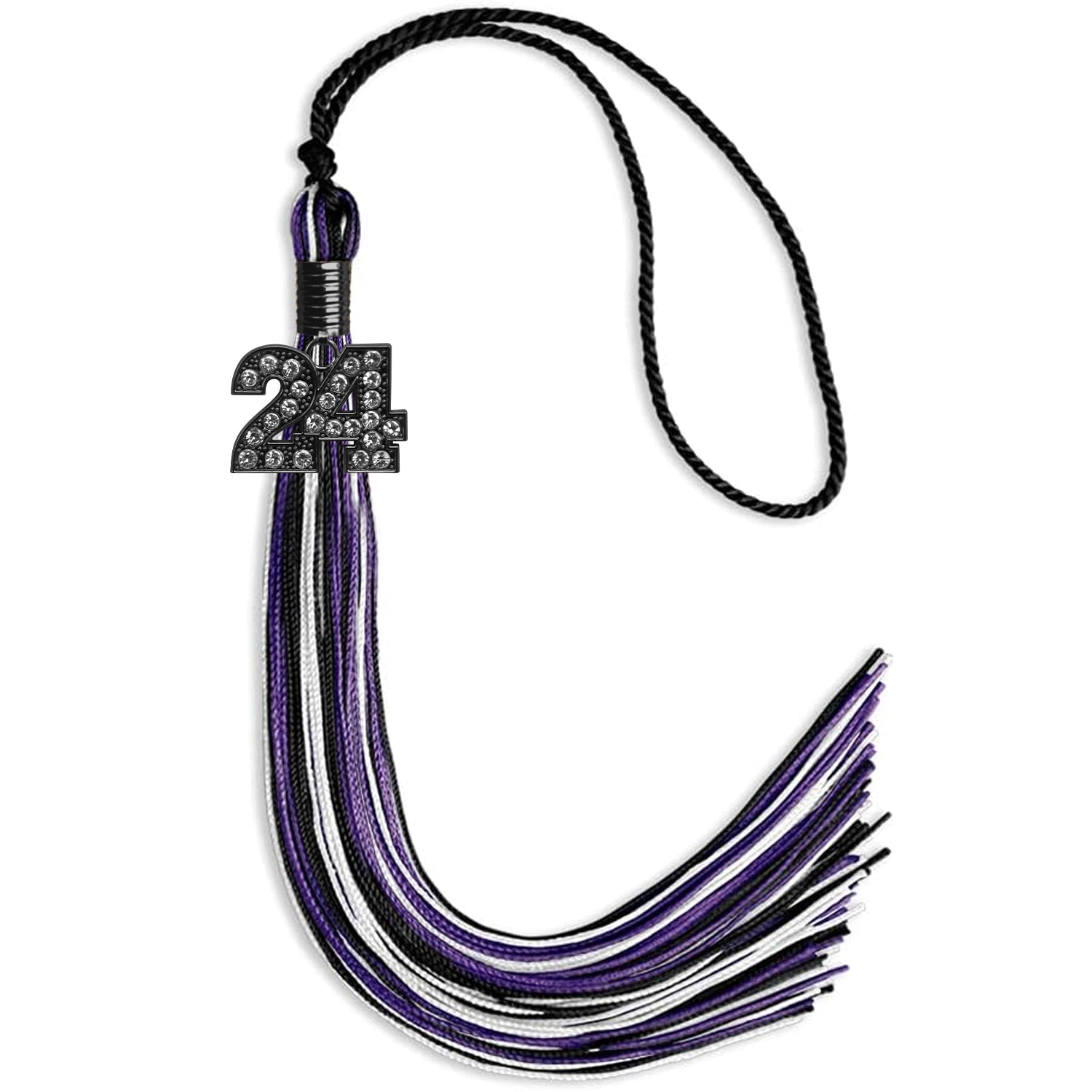 Black/Purple/White Mixed Color Graduation Tassel with Black Date Drop - Endea Graduation