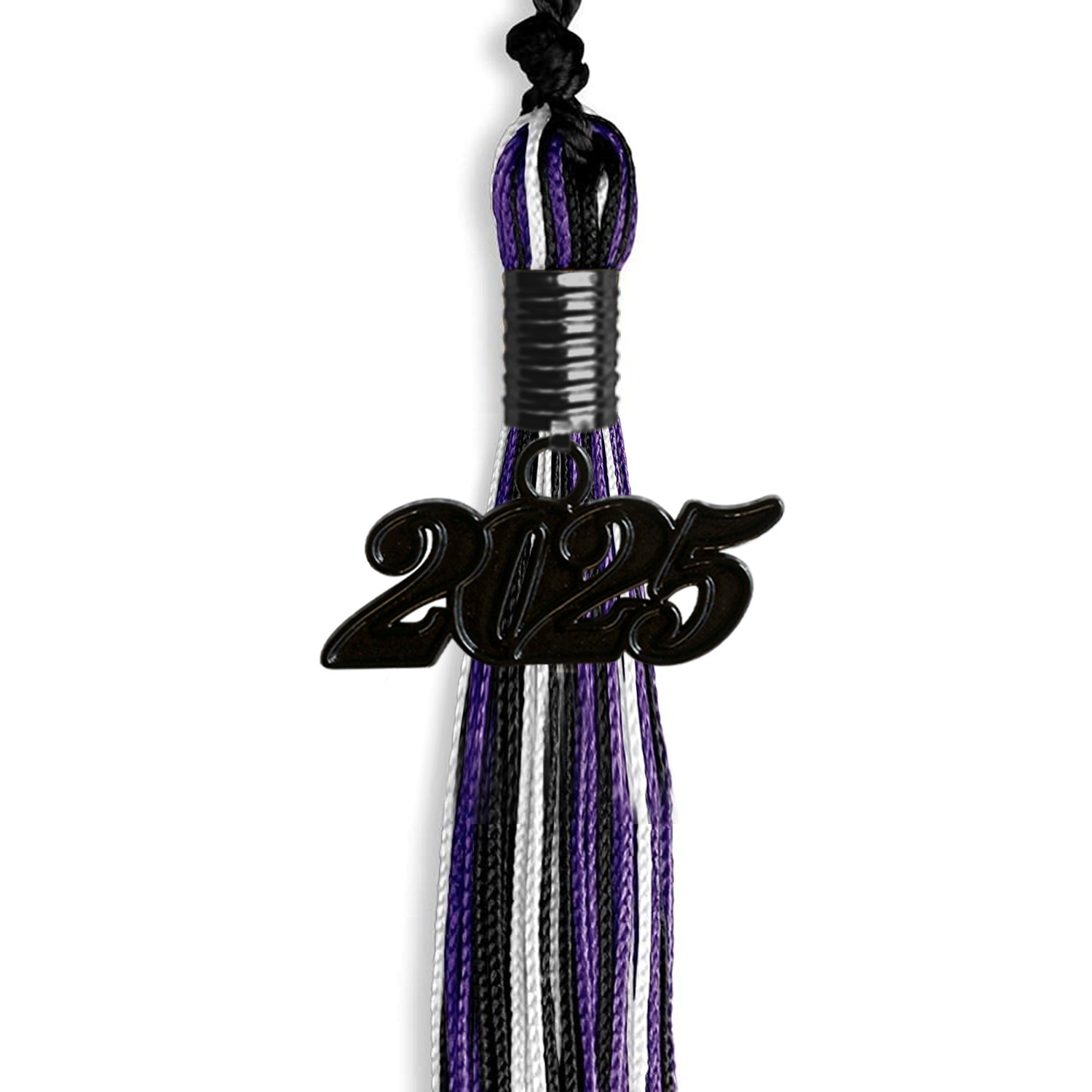 Black/Purple/White Mixed Color Graduation Tassel with Black Date Drop - Endea Graduation