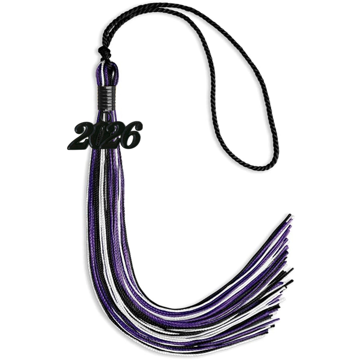 Black/Purple/White Mixed Color Graduation Tassel with Black Date Drop - Endea Graduation