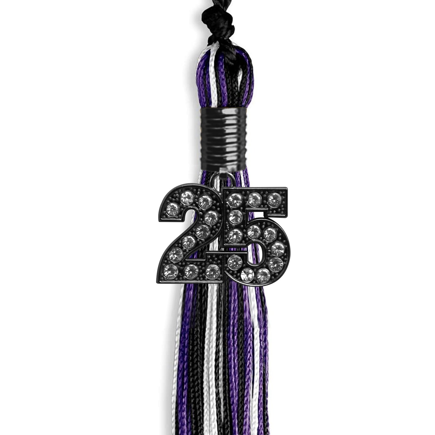 Black/Purple/White Mixed Color Graduation Tassel with Black Date Drop - Endea Graduation