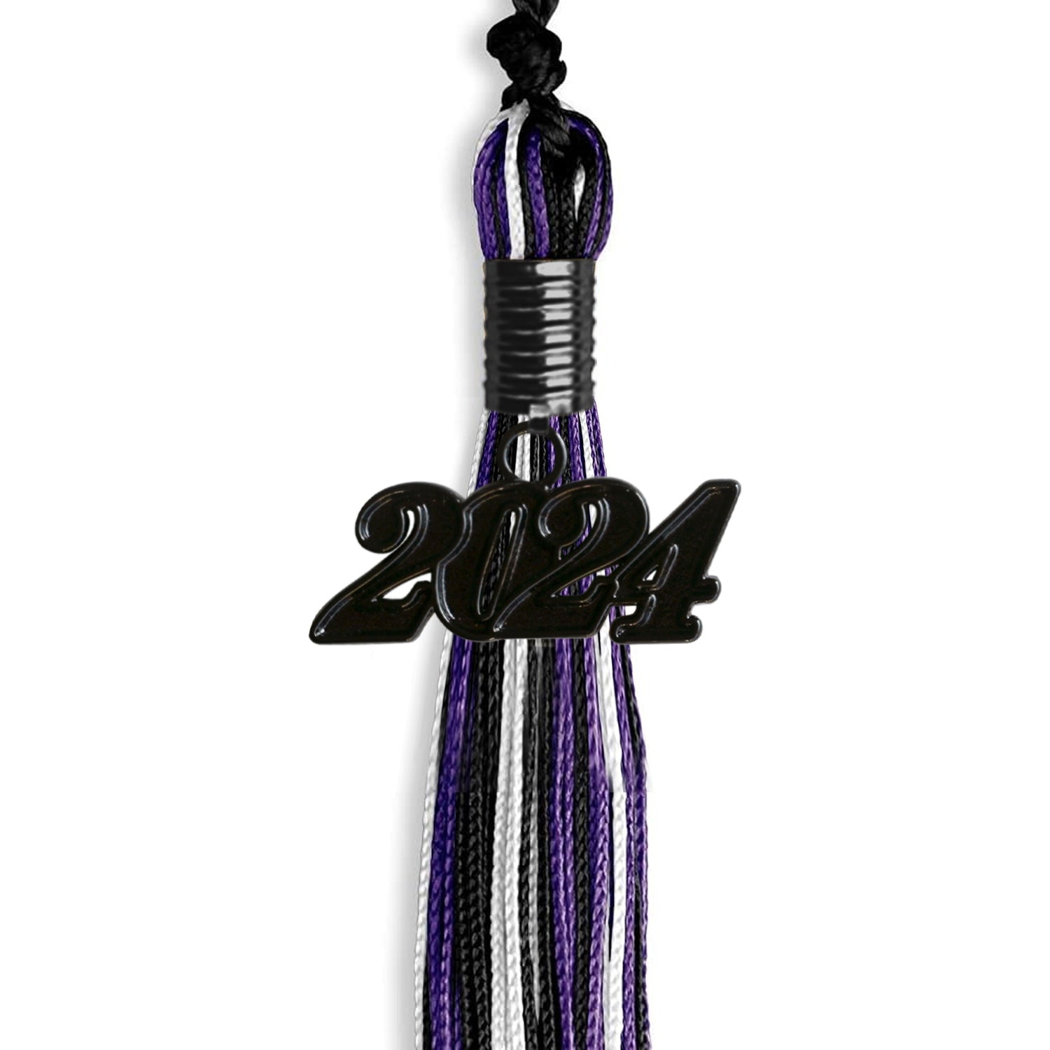 Black/Purple/White Mixed Color Graduation Tassel with Black Date Drop - Endea Graduation