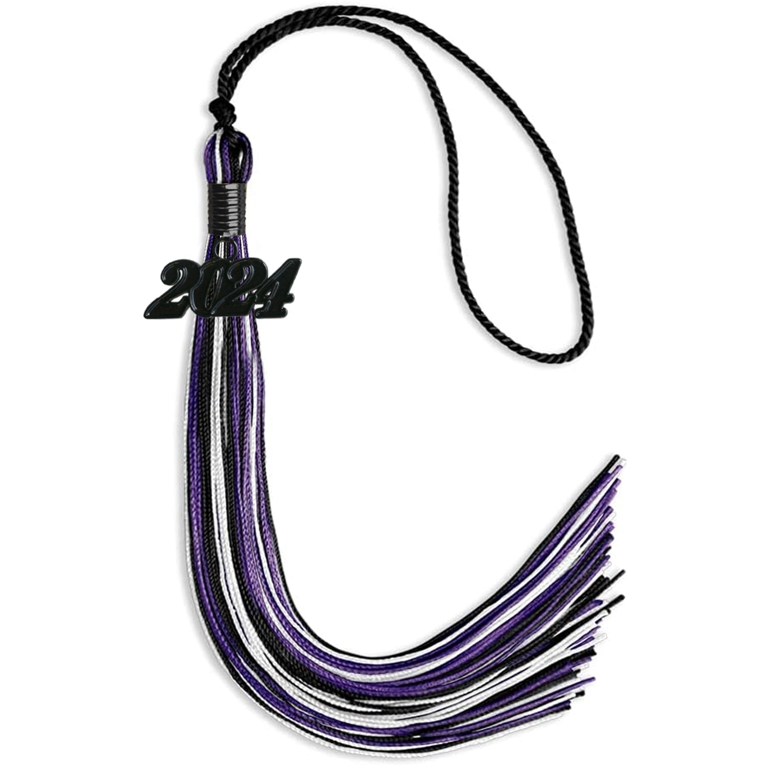 Black/Purple/White Mixed Color Graduation Tassel with Black Date Drop - Endea Graduation