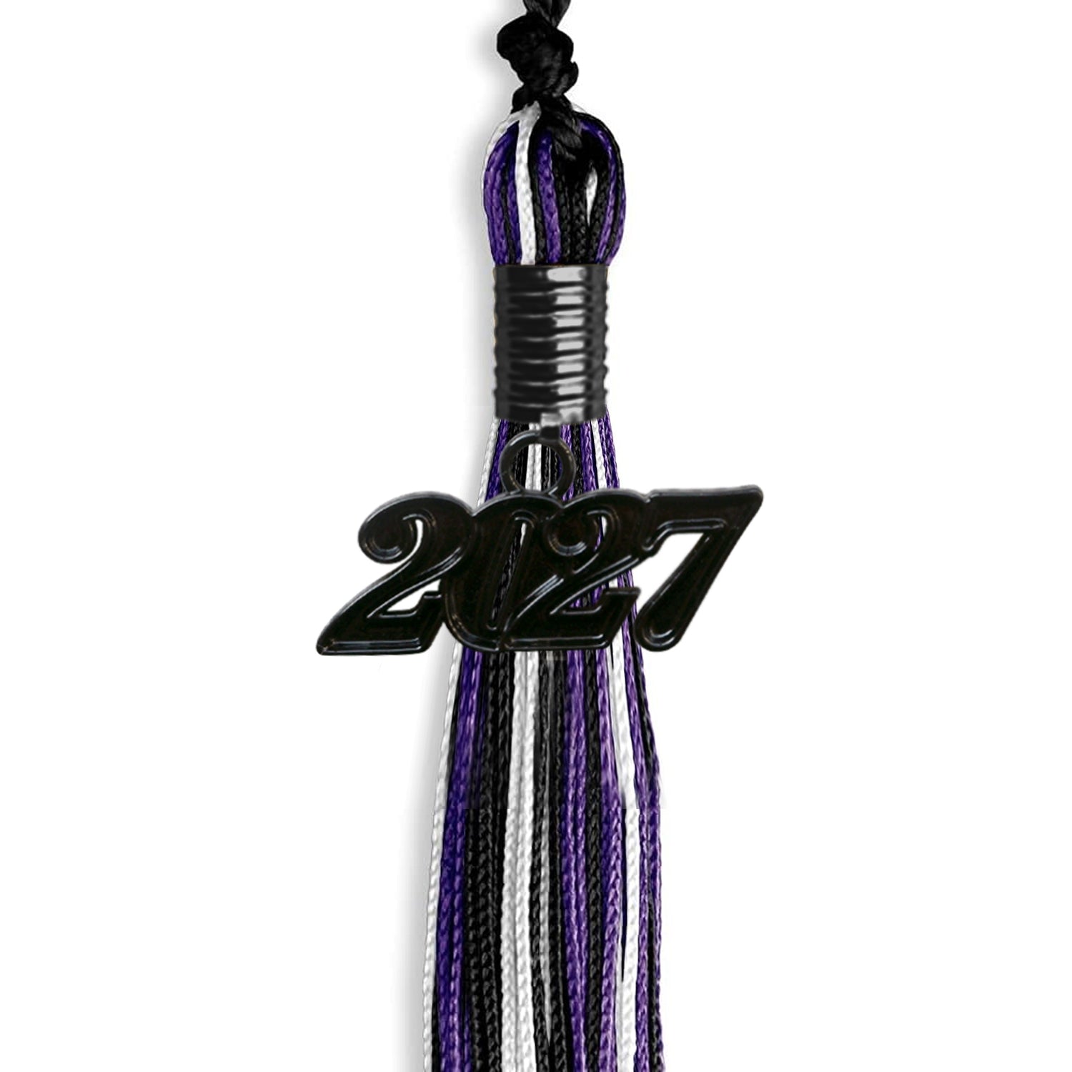 Black/Purple/White Mixed Color Graduation Tassel with Black Date Drop - Endea Graduation