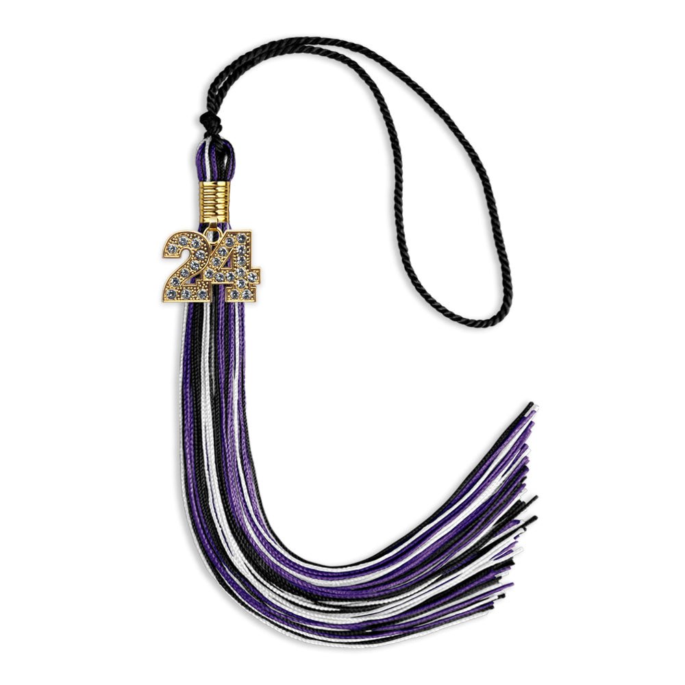 Black/Purple/White Mixed Color Graduation Tassel with Gold Date Drop - Endea Graduation