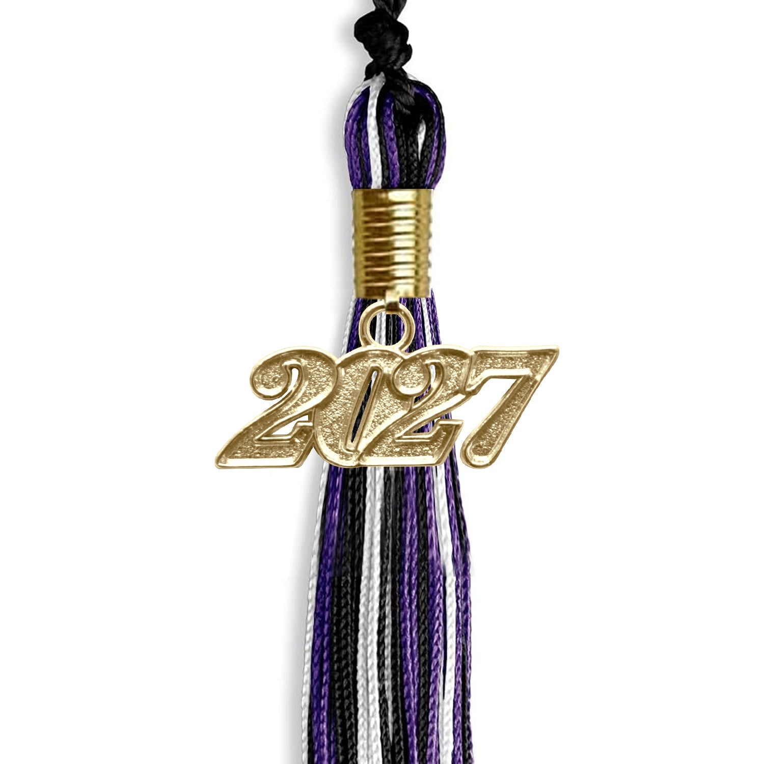 Black/Purple/White Mixed Color Graduation Tassel with Gold Date Drop - Endea Graduation