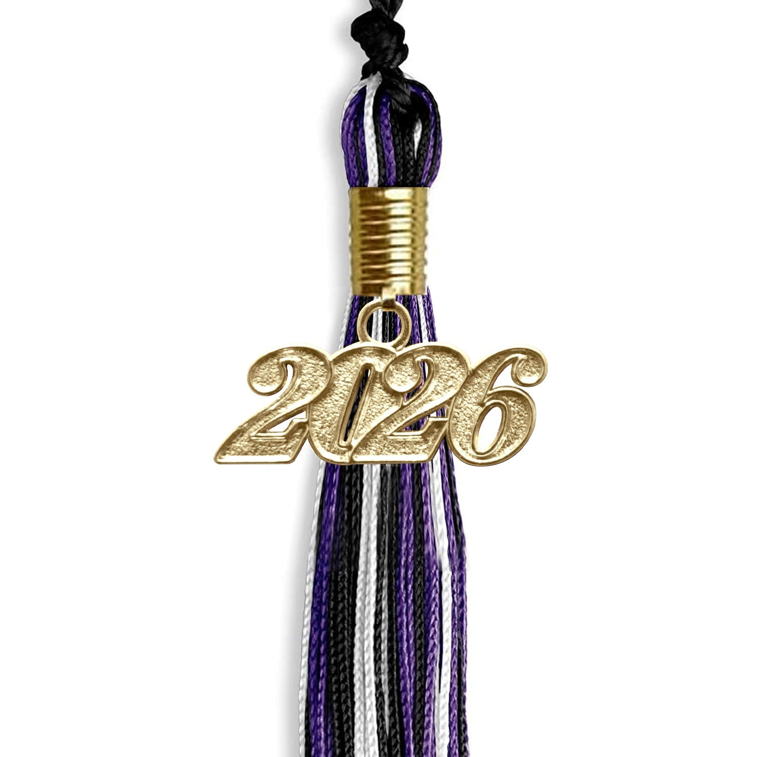 Black/Purple/White Mixed Color Graduation Tassel with Gold Date Drop - Endea Graduation