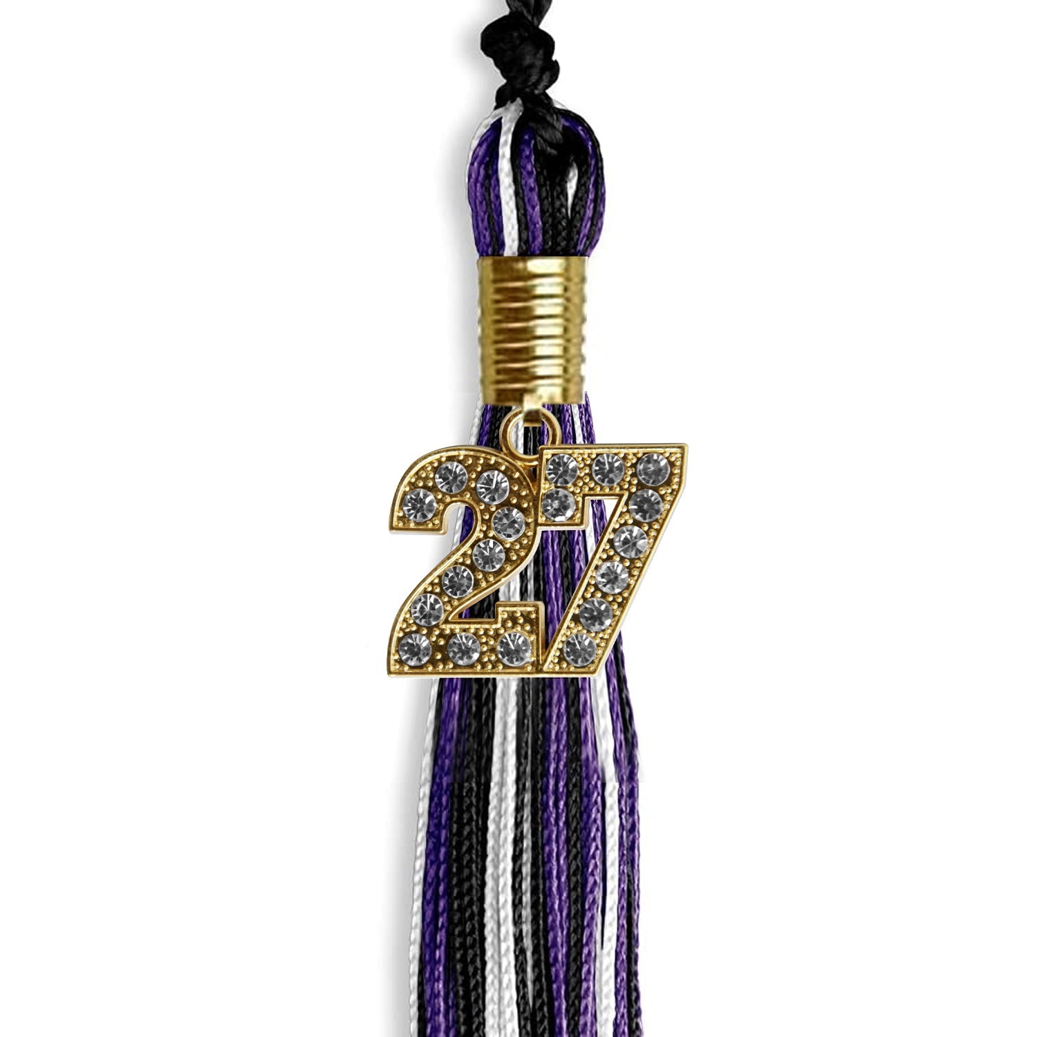 Black/Purple/White Mixed Color Graduation Tassel with Gold Date Drop - Endea Graduation