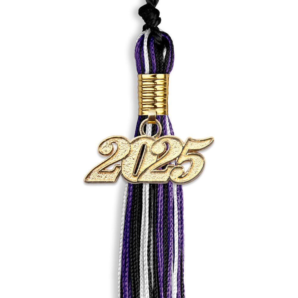 Black/Purple/White Mixed Color Graduation Tassel with Gold Date Drop - Endea Graduation