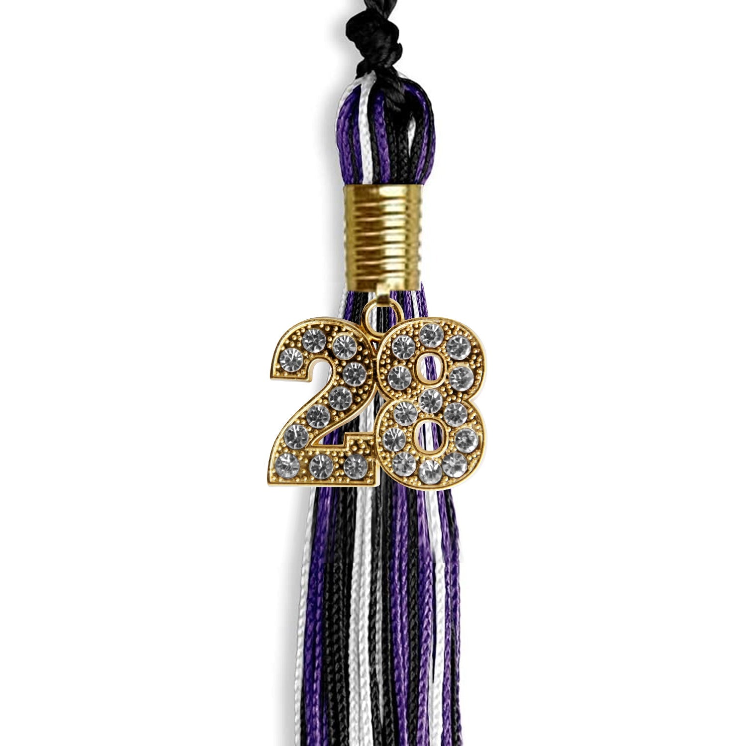 Black/Purple/White Mixed Color Graduation Tassel with Gold Date Drop - Endea Graduation