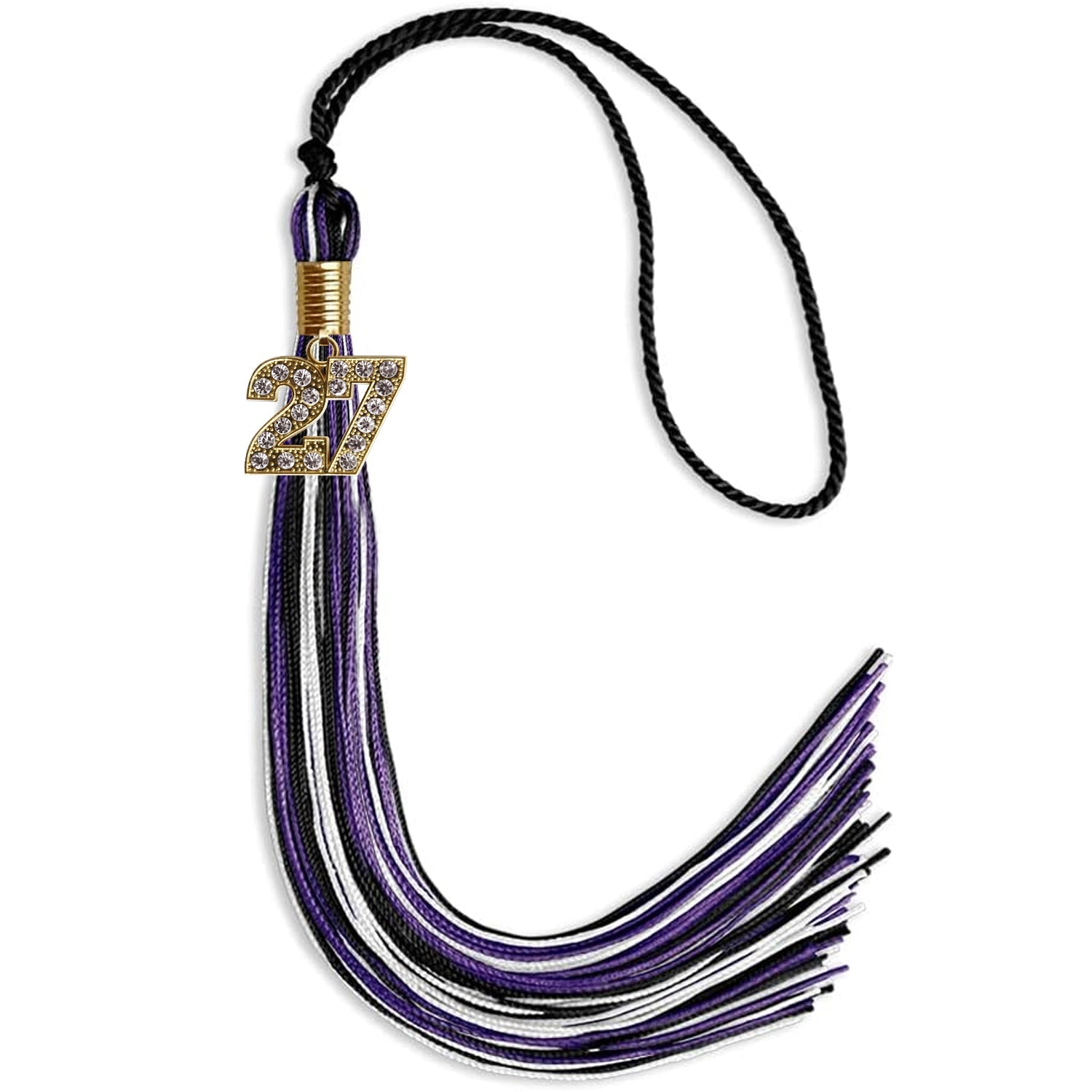 Black/Purple/White Mixed Color Graduation Tassel with Gold Date Drop - Endea Graduation