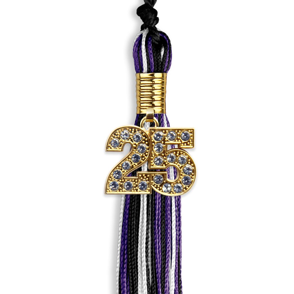 Black/Purple/White Mixed Color Graduation Tassel with Gold Date Drop - Endea Graduation