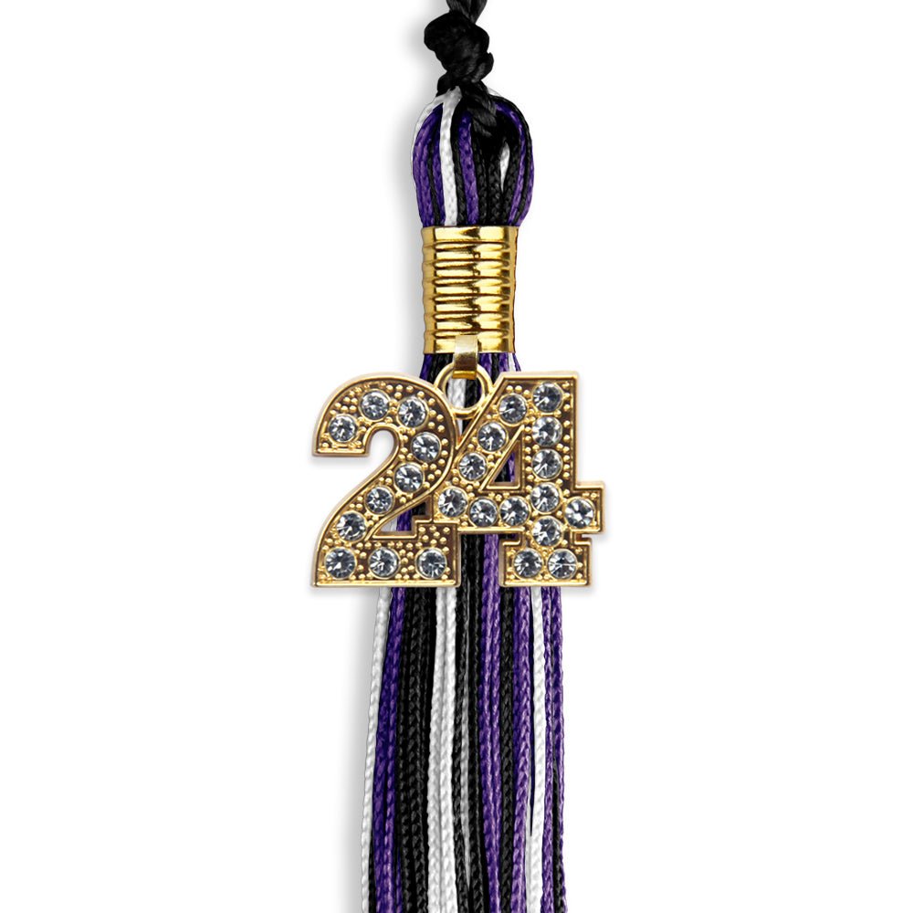 Black/Purple/White Mixed Color Graduation Tassel with Gold Date Drop - Endea Graduation