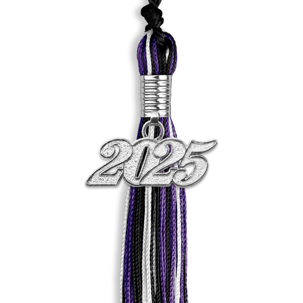 Black/Purple/White Mixed Color Graduation Tassel with Silver Date Drop - Endea Graduation