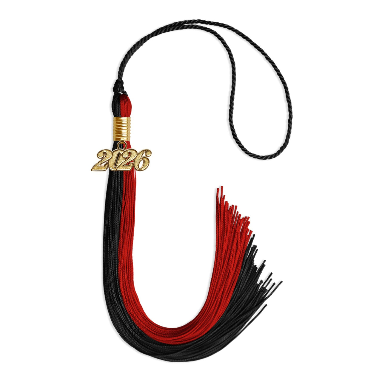 Black/Red Graduation Tassel with Gold Date Drop - Endea Graduation