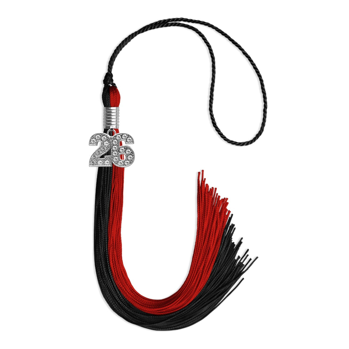 Black/Red Graduation Tassel with Silver Bling Charm - Endea Graduation