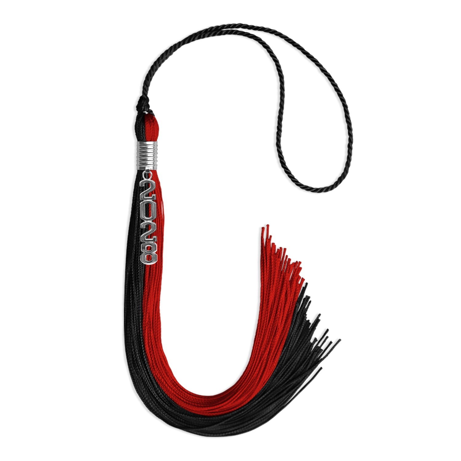 Black/Red Graduation Tassel with Silver Stacked Date Drop - Endea Graduation