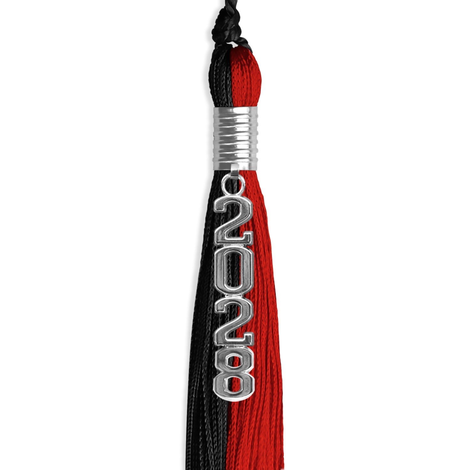 Black/Red Graduation Tassel with Silver Stacked Date Drop - Endea Graduation