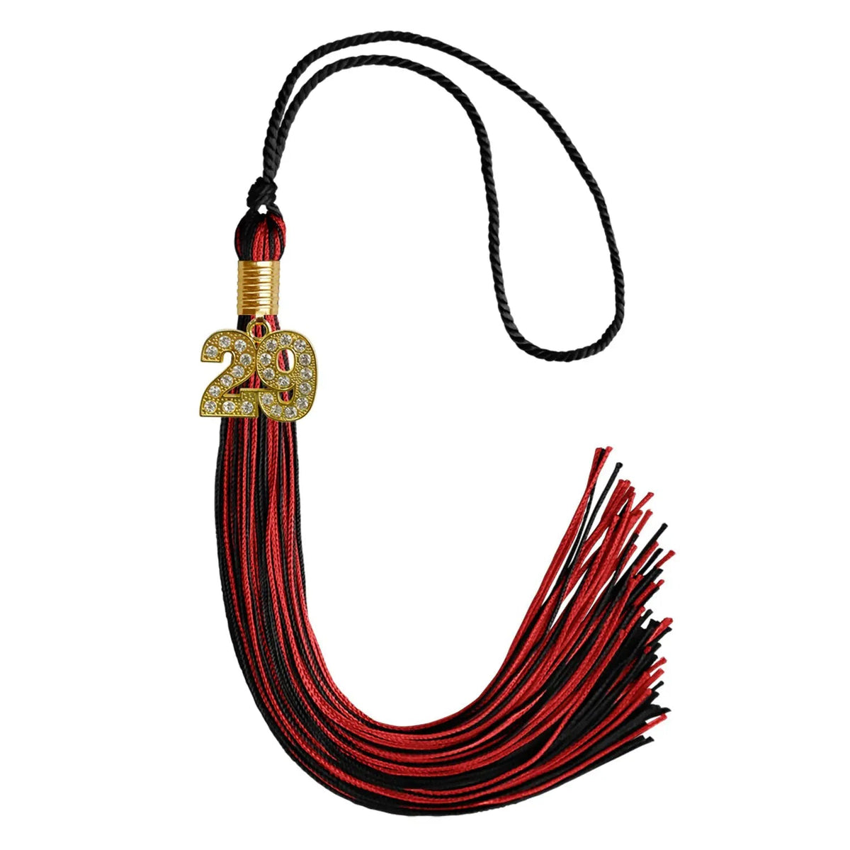 Black/Red Mixed Color Graduation Tassel with Gold Bling Charm - Endea Graduation