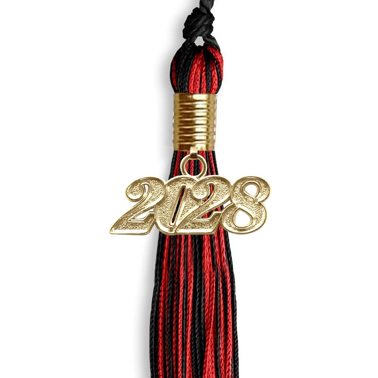 Black/Red Mixed Color Graduation Tassel with Gold Date Drop - Endea Graduation