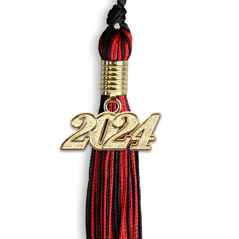 Black/Red Mixed Color Graduation Tassel with Gold Date Drop - Endea Graduation