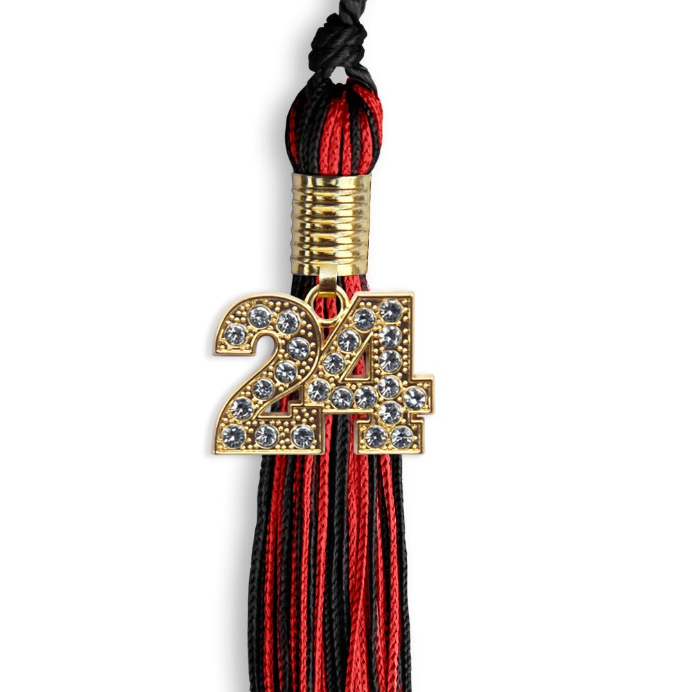 Black/Red Mixed Color Graduation Tassel with Gold Date Drop - Endea Graduation