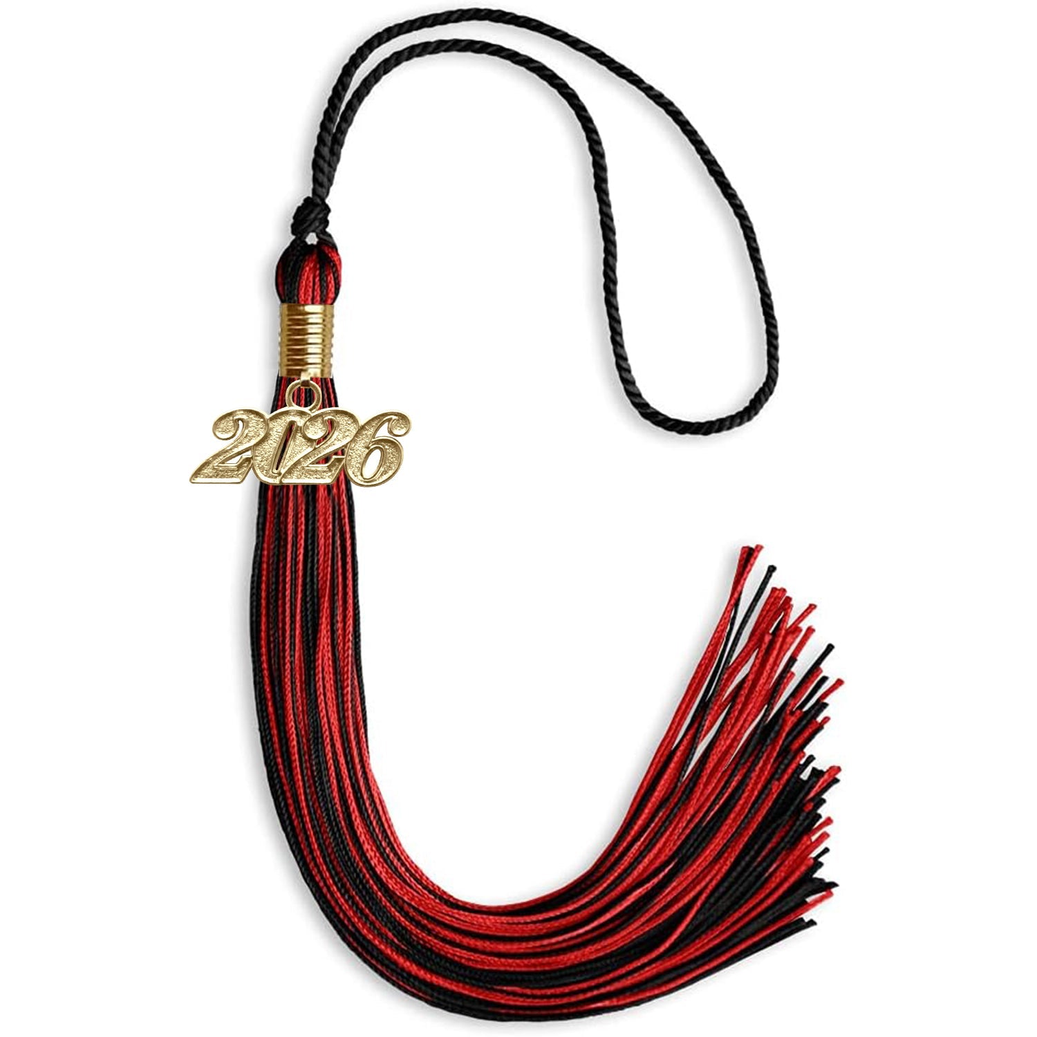 Black/Red Mixed Color Graduation Tassel with Gold Date Drop - Endea Graduation