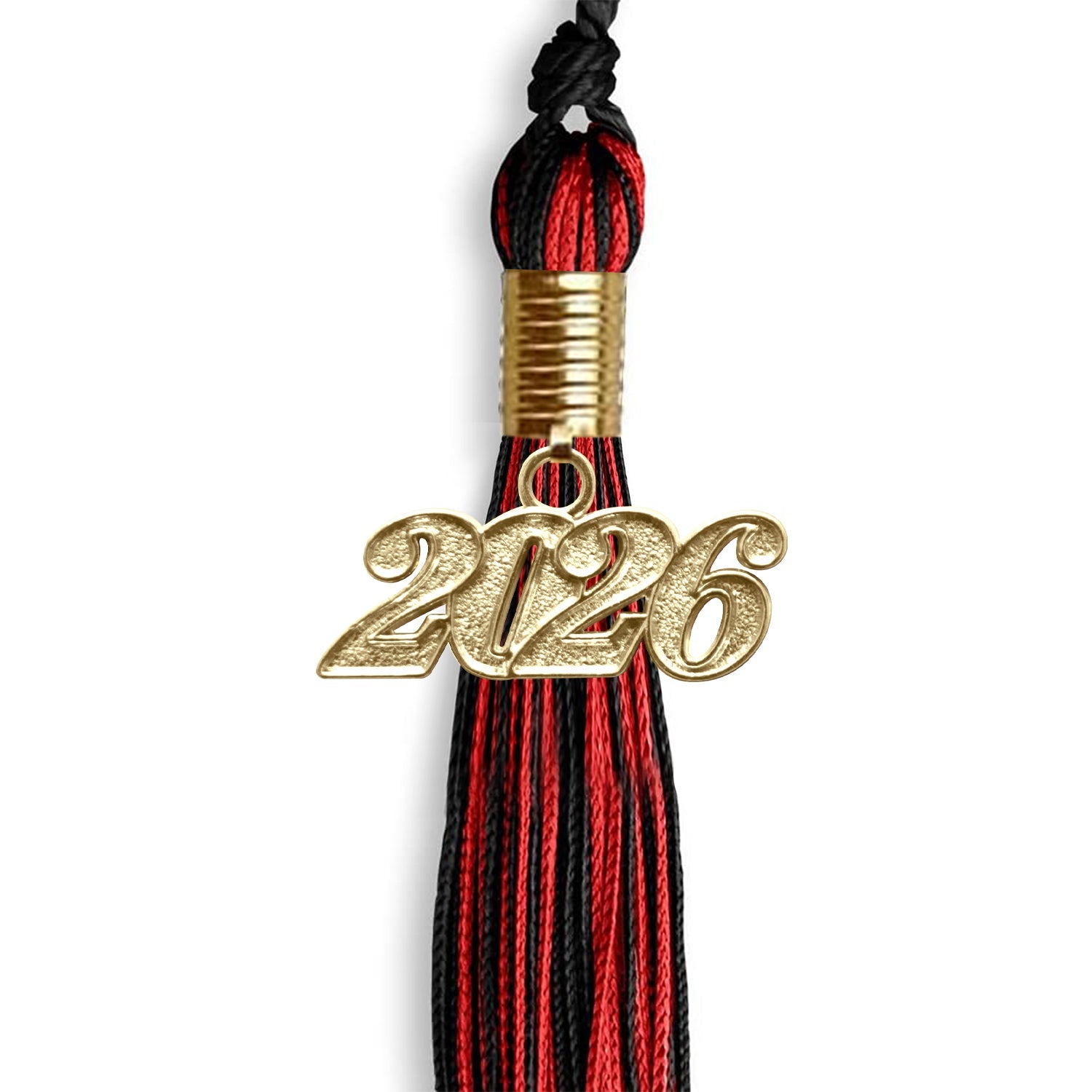 Black/Red Mixed Color Graduation Tassel with Gold Date Drop - Endea Graduation