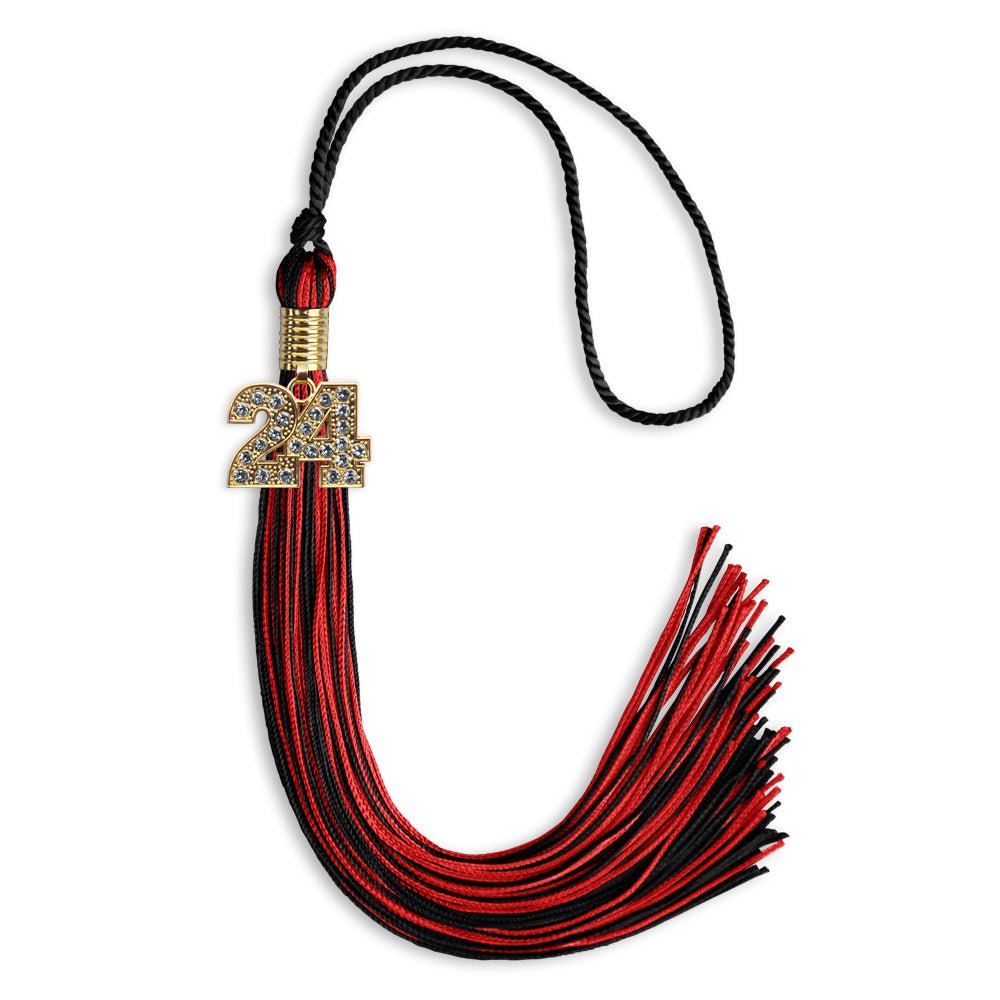 Black/Red Mixed Color Graduation Tassel with Gold Date Drop - Endea Graduation