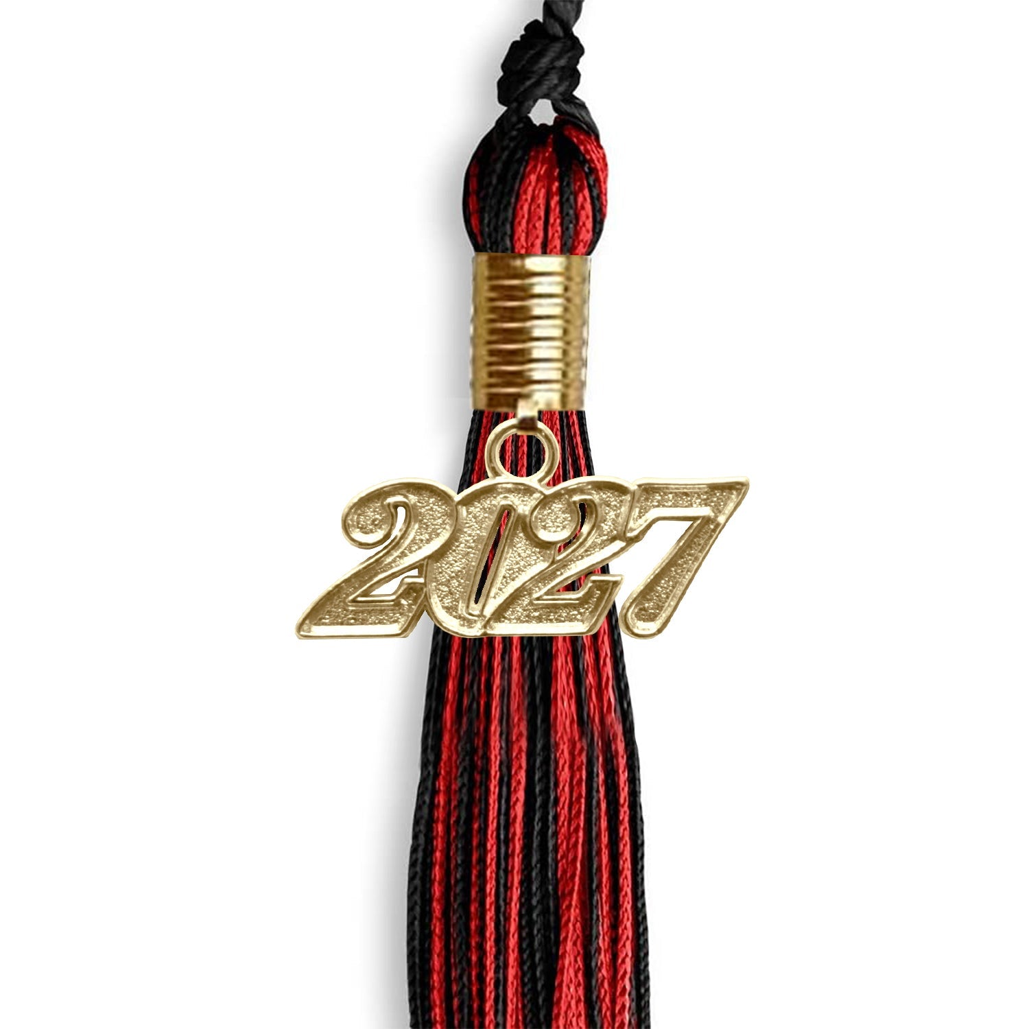 Black/Red Mixed Color Graduation Tassel with Gold Date Drop - Endea Graduation