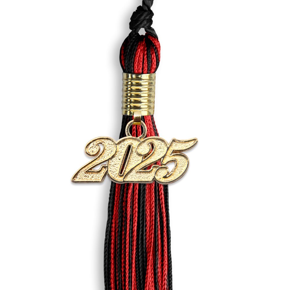 Black/Red Mixed Color Graduation Tassel with Gold Date Drop - Endea Graduation