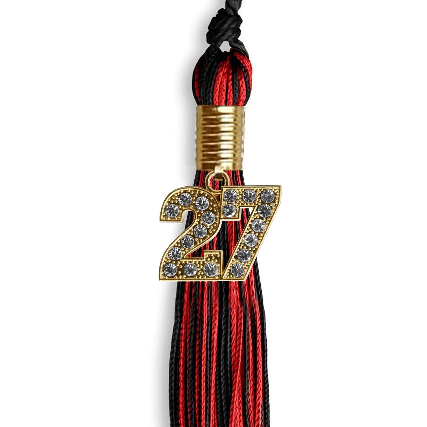 Black/Red Mixed Color Graduation Tassel with Gold Date Drop - Endea Graduation