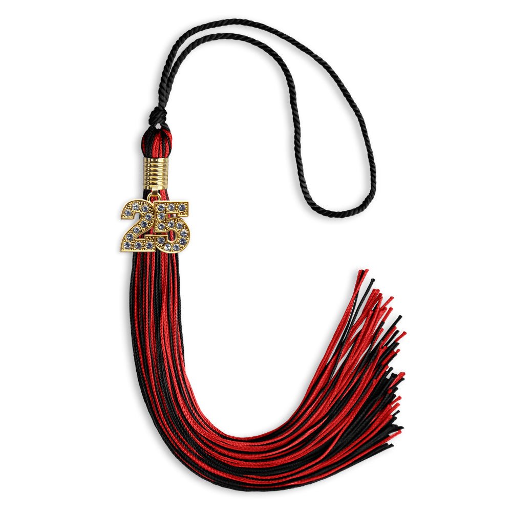 Black/Red Mixed Color Graduation Tassel with Gold Date Drop - Endea Graduation