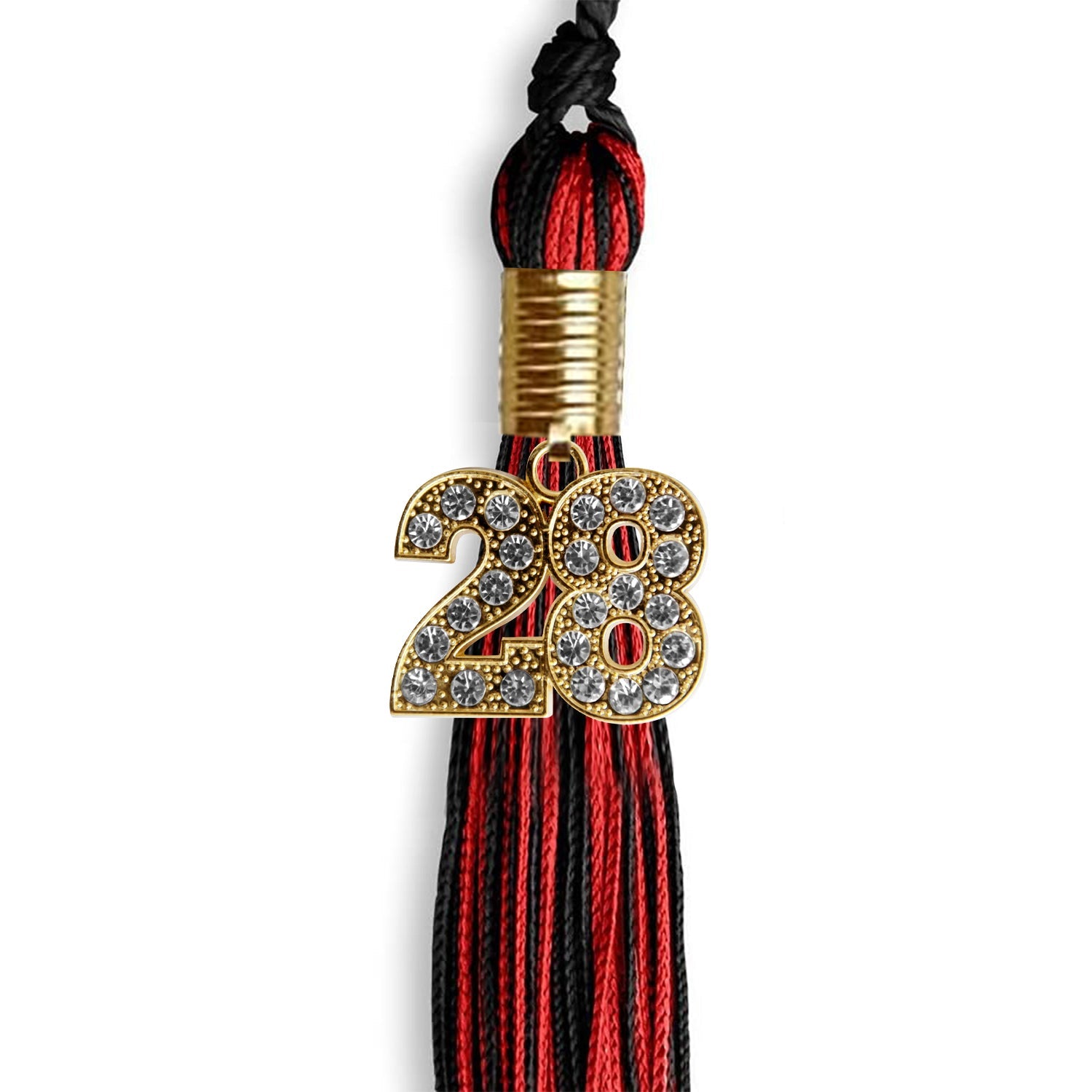 Black/Red Mixed Color Graduation Tassel with Gold Date Drop - Endea Graduation