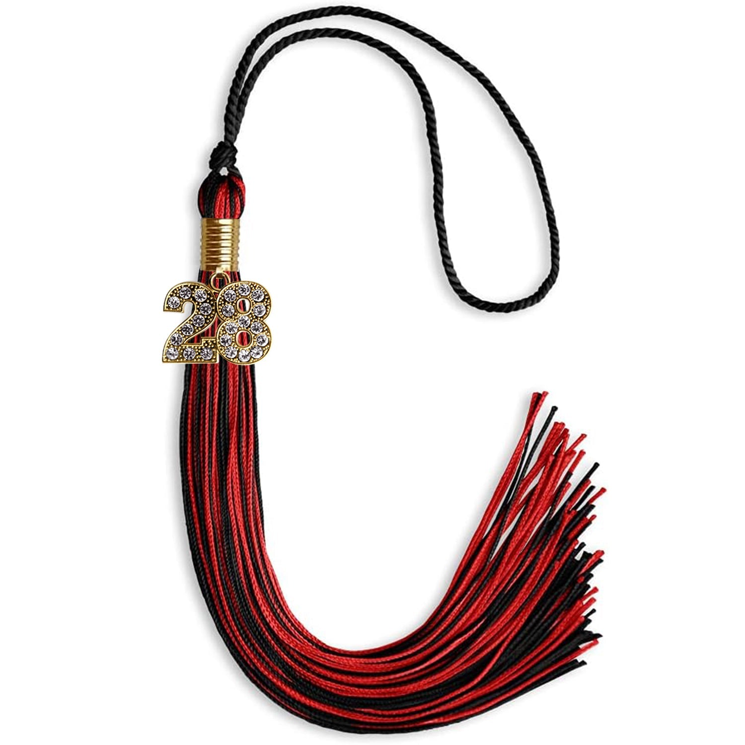 Black/Red Mixed Color Graduation Tassel with Gold Date Drop - Endea Graduation