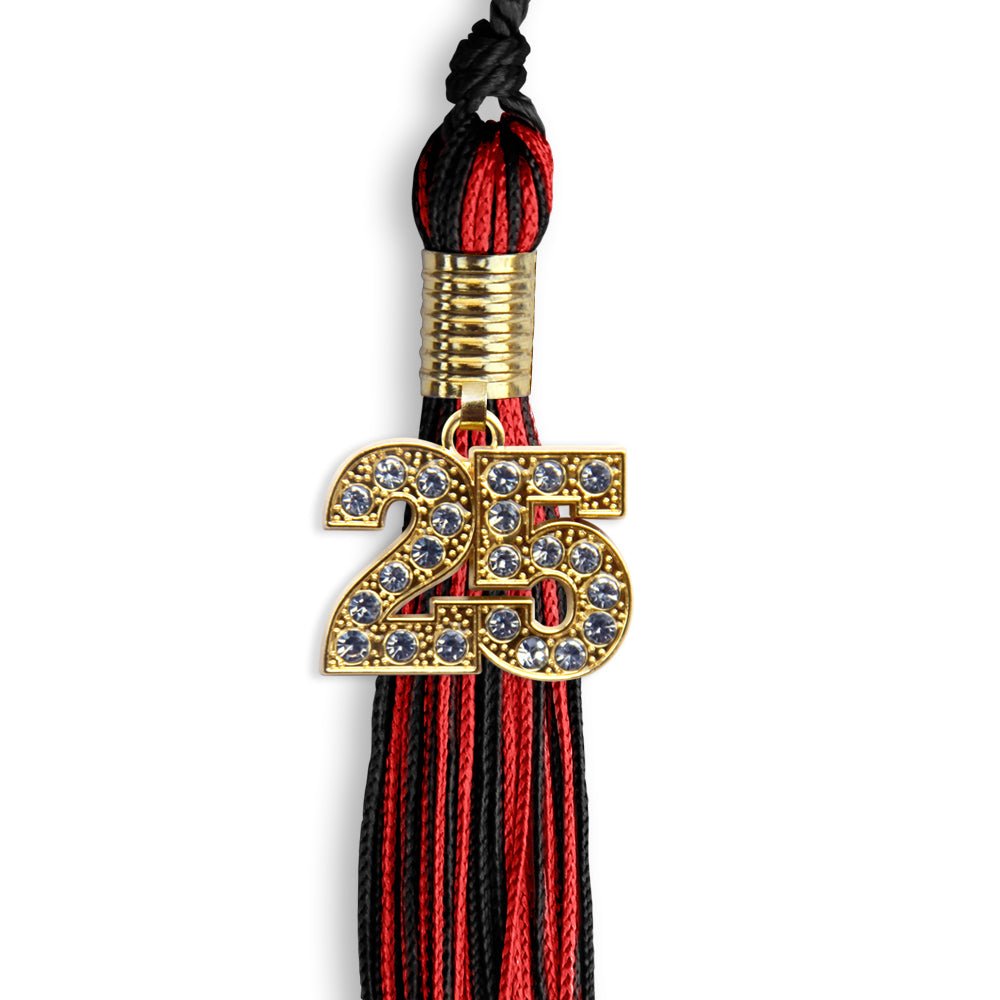 Black/Red Mixed Color Graduation Tassel with Gold Date Drop - Endea Graduation