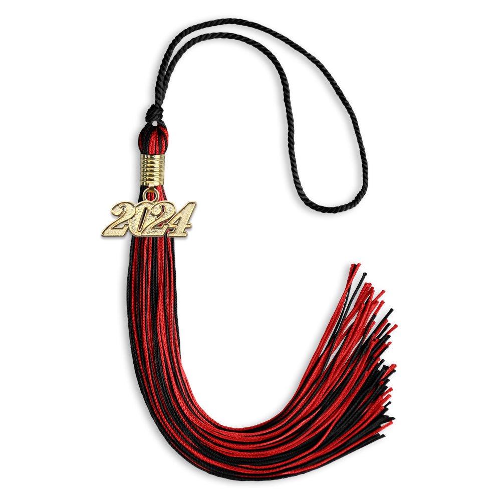 Black/Red Mixed Color Graduation Tassel with Gold Date Drop - Endea Graduation