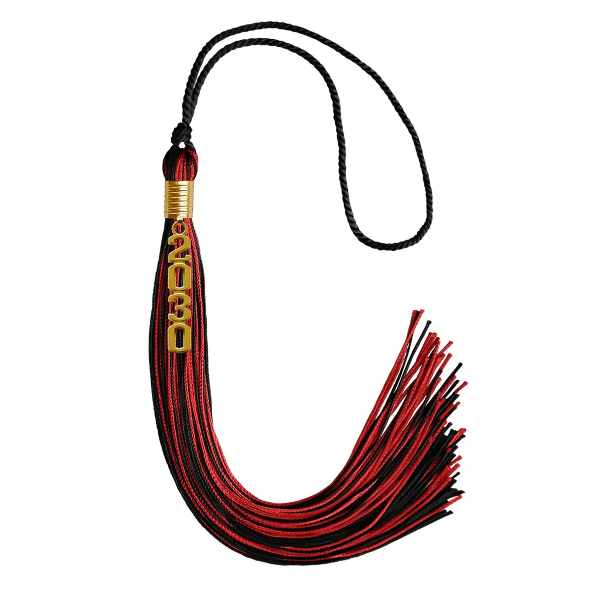 Black/Red Mixed Color Graduation Tassel with Gold Stacked Date Drop - Endea Graduation