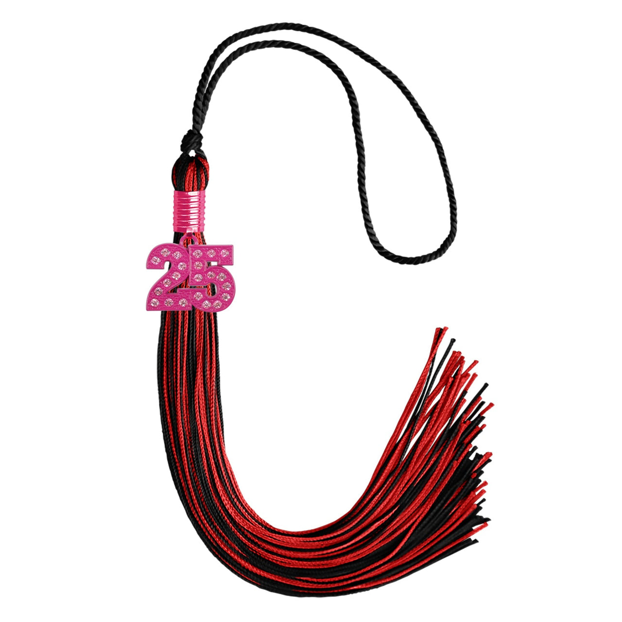 Black/Red Mixed Color Graduation Tassel with Pink Bling Charm - Endea Graduation