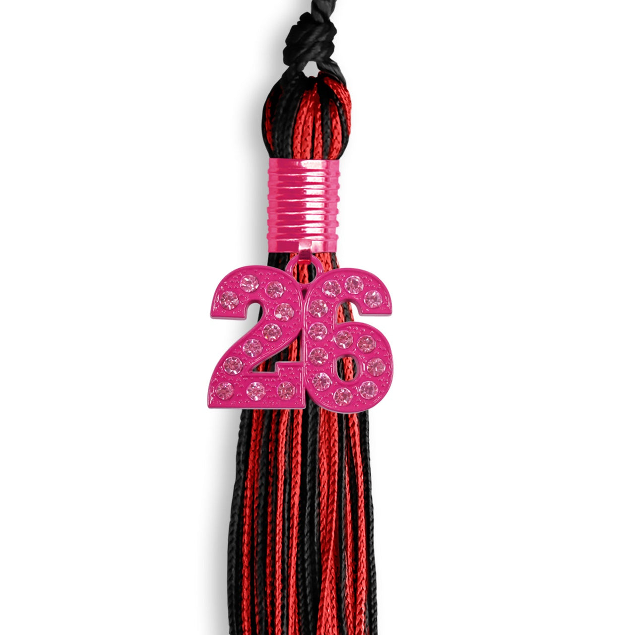 Black/Red Mixed Color Graduation Tassel with Pink Bling Charm - Endea Graduation